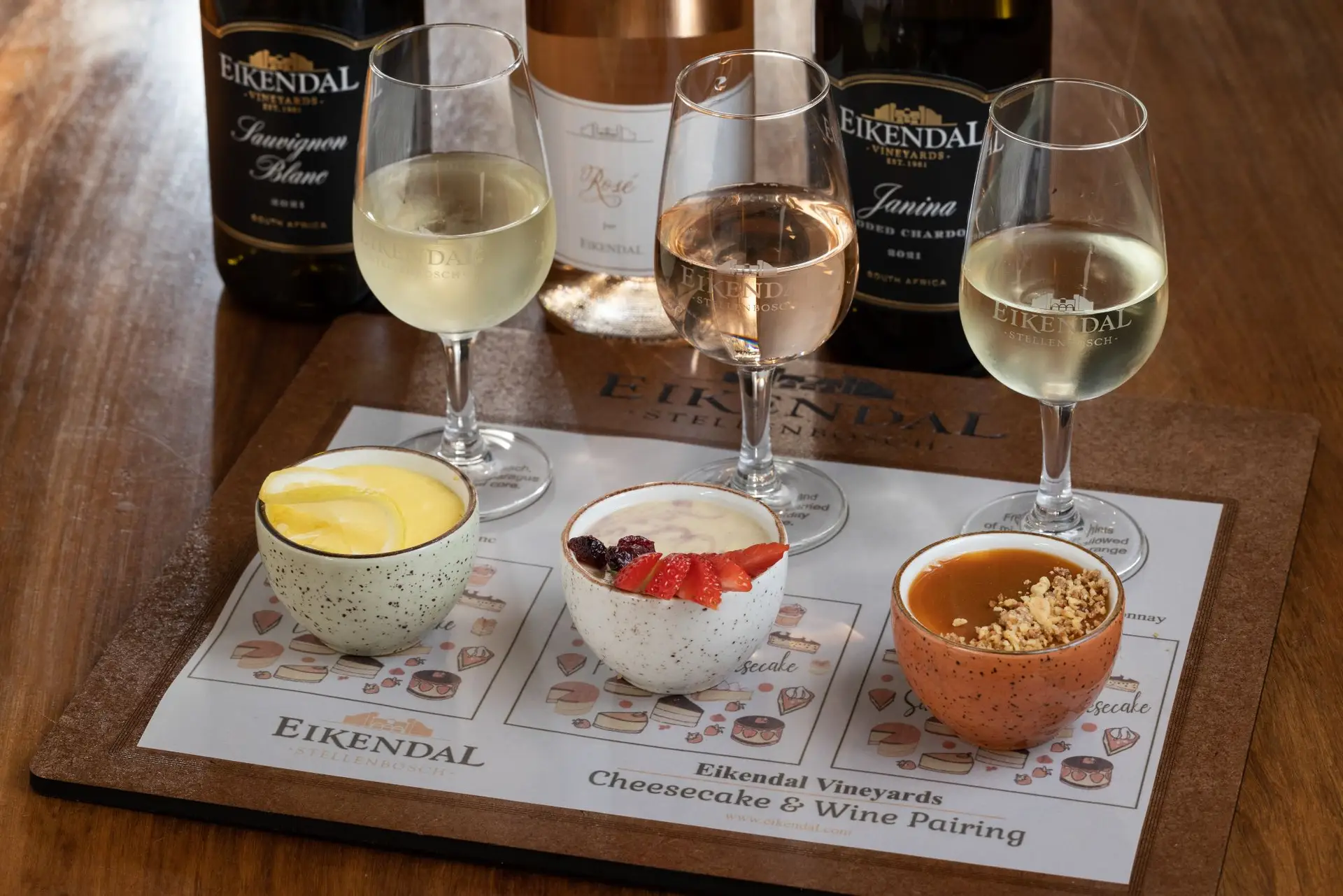 Three cheesecakes paired with Eikendal wines